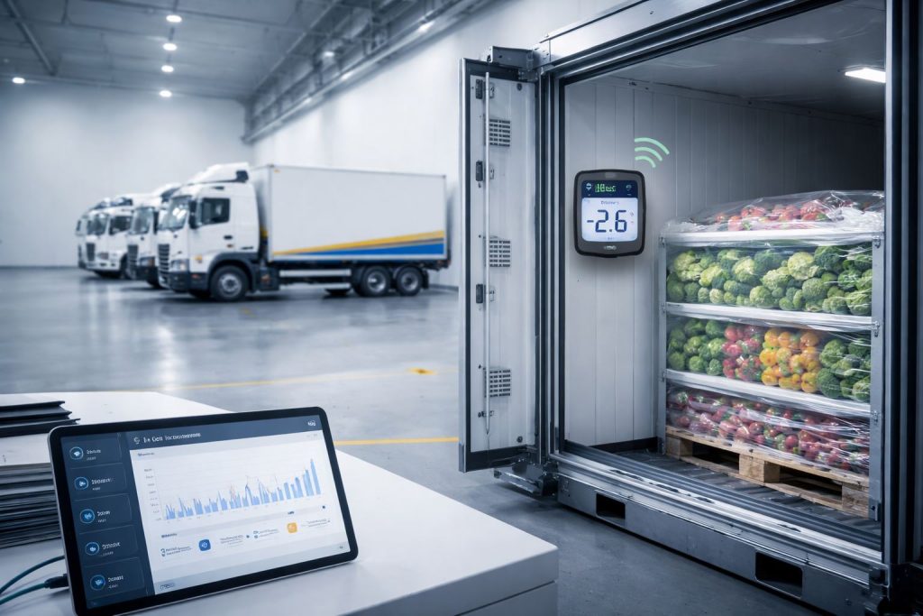 Cold chain multimoda data: kontainer berpendingin dengan monitoring suhu real-time, armada logistik, dan dashboard analitik untuk kontrol shrinkage serta kepatuhan SOP rantai dingin.